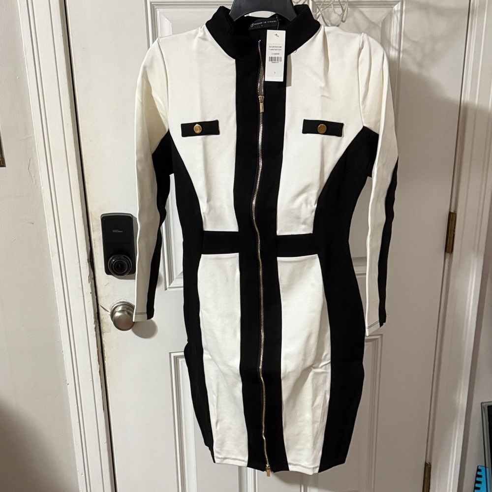 Fashion to Figure Black and White Zip Dress